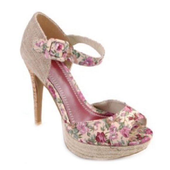 Anne Michelle Pink Viral Platform Peep Toe Wedge High Heels Pumps Cottage Core - Picture 2 of 9